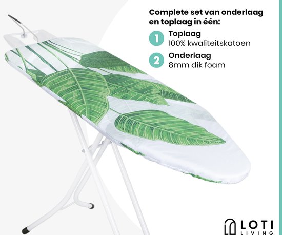 Loti Living Bügeltischbezug 124 x 38 cm - Strelitzia - Bügeltischbezug - Komplettset - Universal
