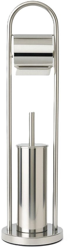 Ceruzo WC-Butler Freistehend - Edelstahl - Glänzend-80 cm - WC-Rollenhalter + Bürste - Luxuriöses Bad-Accessoire