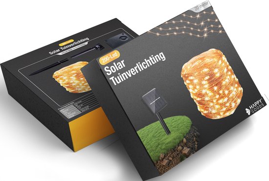 Happy Goods Solar Gartenbeleuchtung - 200 LED Lichterkette für den Außenbereich - 20 m - Lichterkette - Außenbeleuchtung Girlande - Lichterketten
