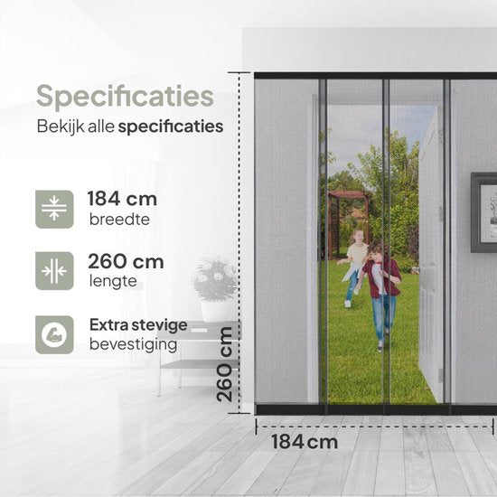 O'DADDY® Fliegengitter Lamellenvorhang - 184x260 cm - Türvorhang - Türtür - Verstellbares Design - Fiberglas - Türgitter Schwarz