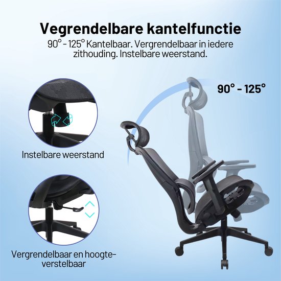 GAME HERO® Trader X1 Ergonomischer Bürostuhl - Bürostuhl für Erwachsene - 130KG - Schwarz