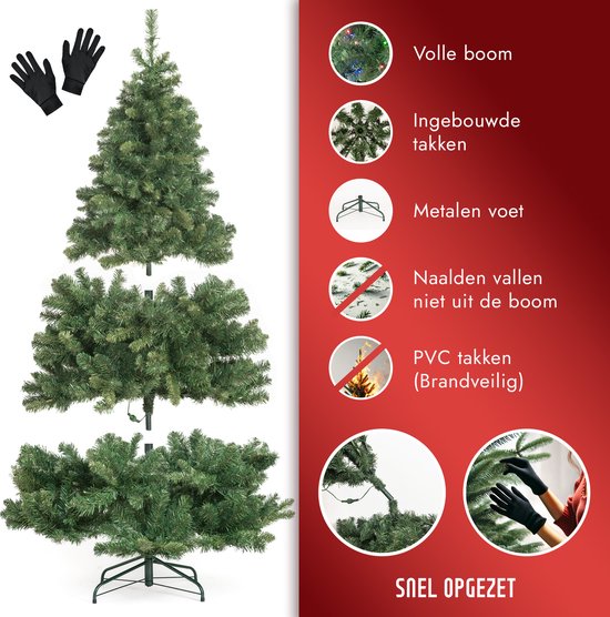 PristinePine Nordic Forest Fir - Kompletter Weihnachtsbaum mit LED-Lichtern (917 Zweige) - Künstlicher Weihnachtsbaum inklusive Aufbewahrungsbeutel und Handschuhen - 280 farbige und warmweiße Lichter - Steuerung über App - 180 cm