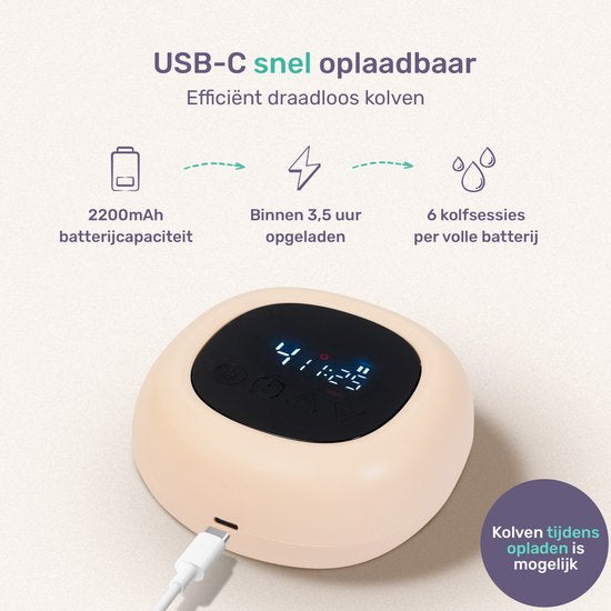 Qwali Comfort Flow® Elektrische Milchpumpe - BPA frei - Inkl. 2 Milchflaschen - Kabellos - Weiß