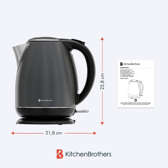 KitchenBrothers Wasserkocher - Elektrisch - 1.7L - Mit Kalkfilter - Titanium Grau/RVS