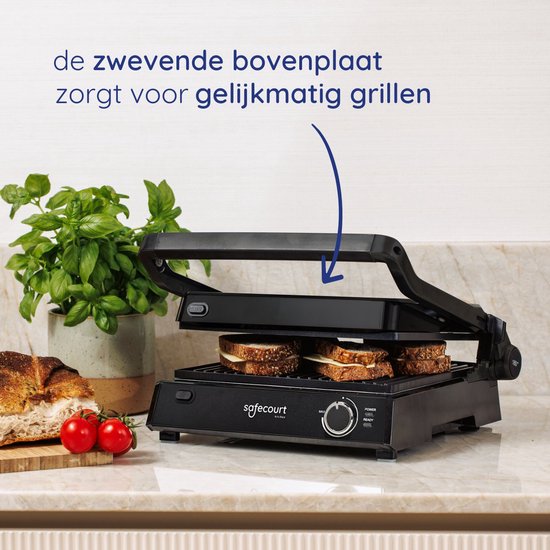 Safecourt Kitchen Contact Grill 3-in-1 - Toaster & Grillplatte - Abnehmbare Platten - PFAS-frei - Schwarz