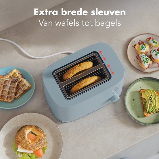 KitchenBrothers Toaster - Toaster - 6 einstellbare Wärmestufen - 2 extra breite Schlitze - 870W - Pastellblau