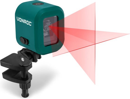 VONROC Kreuzlinienlaser - Rot - 4V Akku - 1800mAh - Selbstnivellierend - 10 Meter Reichweite - Inkl. Halterung, USB-C Kabel & Aufbewahrungstasche