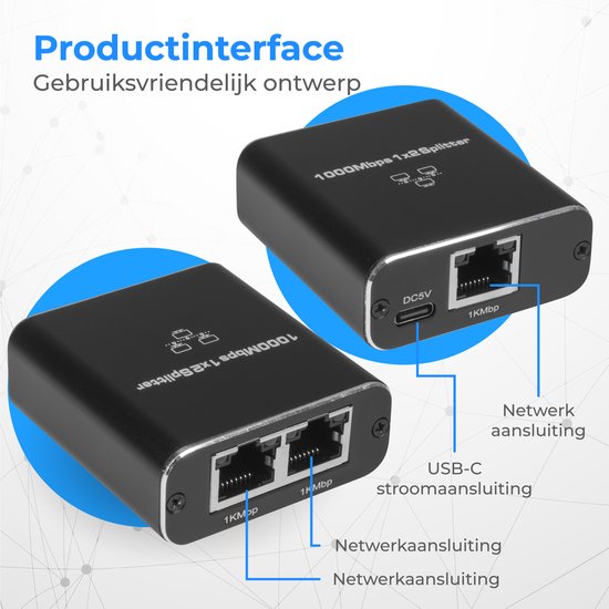 Nuvance - Internet-Splitter - 2 Ports - Netzwerk-Switch - bis zu 1000Mbps - Netzwerk-Splitter - RJ45, Cat5, Cat6, LAN, UTP, Ethernet-Splitter - Schwarz