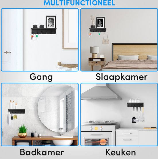Happy Goods® - Schlüsselbrett - Schlüsselhalter - selbstklebend, magnetisch und schraubbar - rostfreier Stahl - Schwarz