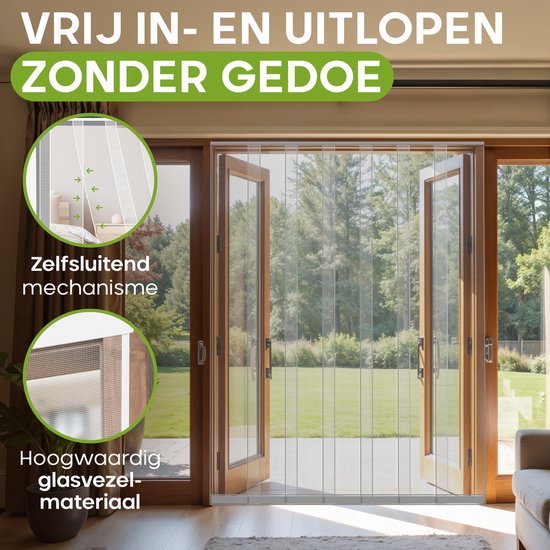 O'DADDY® Fliegengitter Lamellenvorhang - 150x260 cm - Türvorhang - Türtür - Verstellbares Design - Fiberglas - Türgitter Weiß