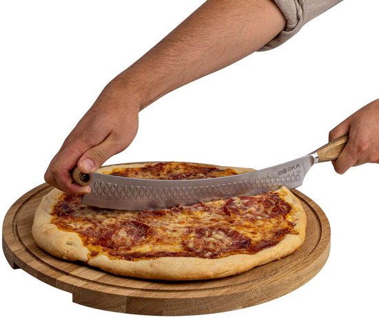Boska Pizzabrett Friends XL - Grillzubehör - Eichenholz - Praktische Auffangwanne - Ø 40 cm