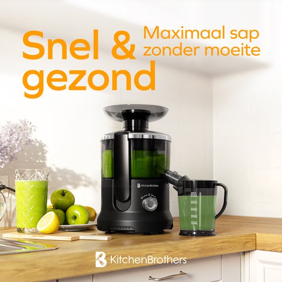 KitchenBrothers Entsafter - für Gemüse und Obst - Entsafter - mit Fruchtfleischbehälter - 500ml - 600W - Schwarz