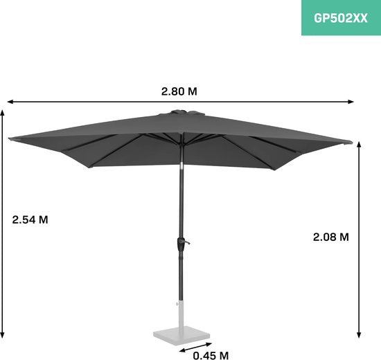 VONROC Premium Stick Sonnenschirm Rosolina - 280x280cm - Inkl. Schutzhülle - Quadratisch - Neigbar - UV-beständiges Tuch - Grau