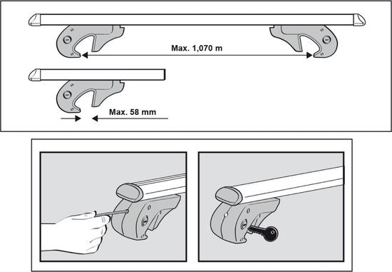 Pro Plus Dachrelingträger – Länge 120 cm – Aluminium – Maximale Belastung 90 kg – 2 Stück