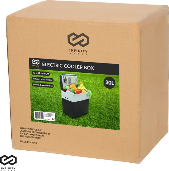 Infinity Goods Elektrische Kühlbox - 30L - Kühlbox - 12V und 230V - Kühlbox - Kühlen und Heizen - Schwarz