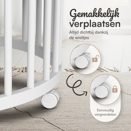 Flowsense Baby Box - Runder Laufstall - Mit Matratze - Höhenverstellbar - Räder - Weiß