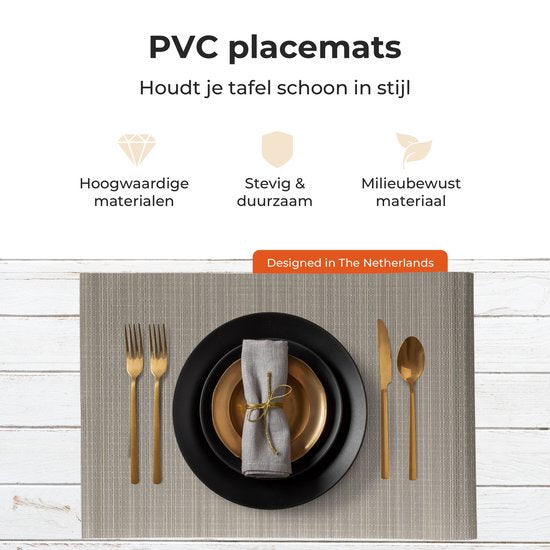 Castagnola Tischsets - Kunststoff Tischsets - Untersetzer - Tischsets Kunststoff und PVC - 6 Stück - 45 x 30 cm - Braun