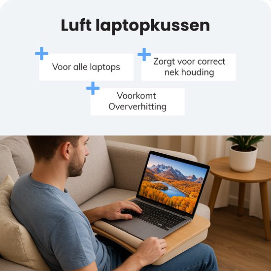 Laptop-Kissen - Schoßtisch - Verstellbar - Ständer für die Arbeit zu Hause - Betttisch - Laptop-Tablett und Tablet-Ständer - Bambus