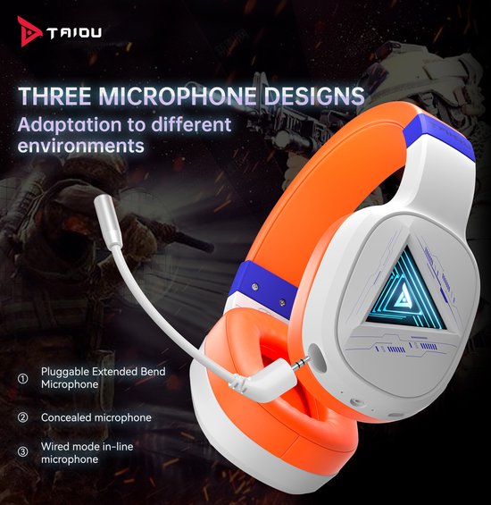 TAIDU THS320Pro Wireless Gaming Headset - 2.4GHz - Bluetooth 5.2 - Mikrofon - Multiplattform - Weiß Orange