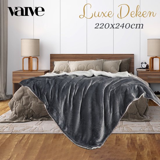 VAIVE Luxus-Sherpa-Fleecedecke 220x240 cm - Superweich - Plaid für Sofa, Bett oder Wohnzimmerdekoration - Decken - Plaids - Decke - Grau