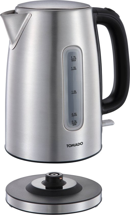 Tomado TWK1709S - Edelstahl-Wasserkocher - 1,7 Liter Fassungsvermögen - 2200W - Kalkfilter - Wasserstandsanzeige