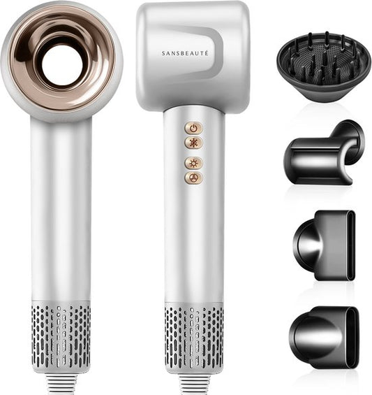 Sansbeauté® Haartrockner mit Diffusor - Locken - 110.000 Umdrehungen pro Minute - Ionen-Haartrockner mit Bürste - 4 Aufsätze - Reisehaartrockner - Curl Feun Set - Sèche Cheveux - Haartrockner mit Defusor - Haarföhn - 1600W