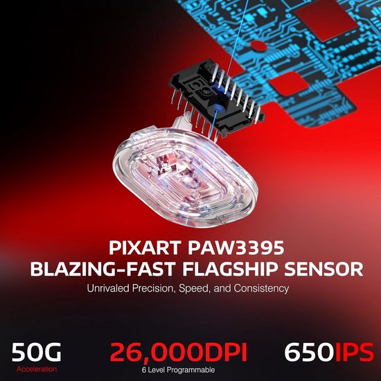 ATTACK SHARK Kabellose Gaming-Maus - Kabelgebunden/2.4G/BT5.4 - Leichtgewicht 49G - PAW3395 - 26000DPI - Rot