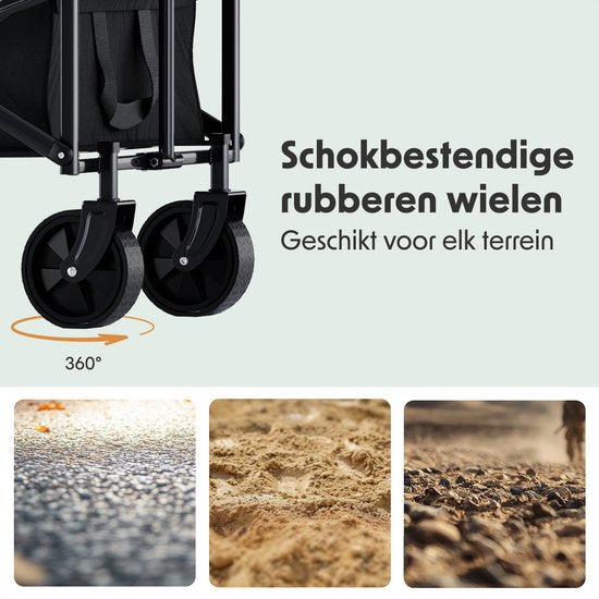 LifeGoods Wagon - Faltbar - 80KG Tragfähigkeit - 80L - Waschbares Polyester - Kompakt - Schwarz