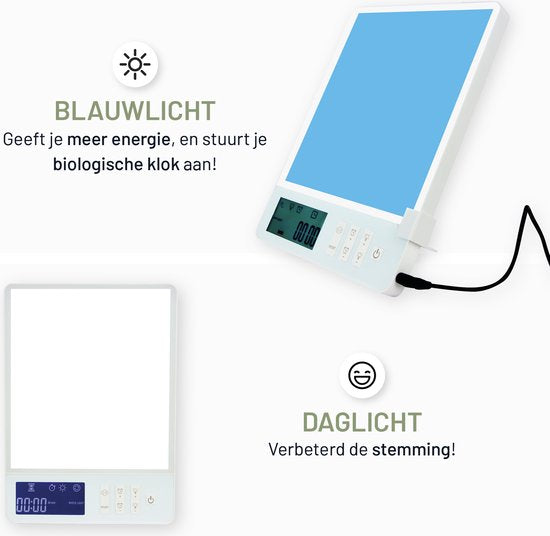 LIROMA® Tageslichtlampe - Blaues und weißes Licht - 10.000 LUX - Timer - Lichttherapie - Schreibtischlampe
