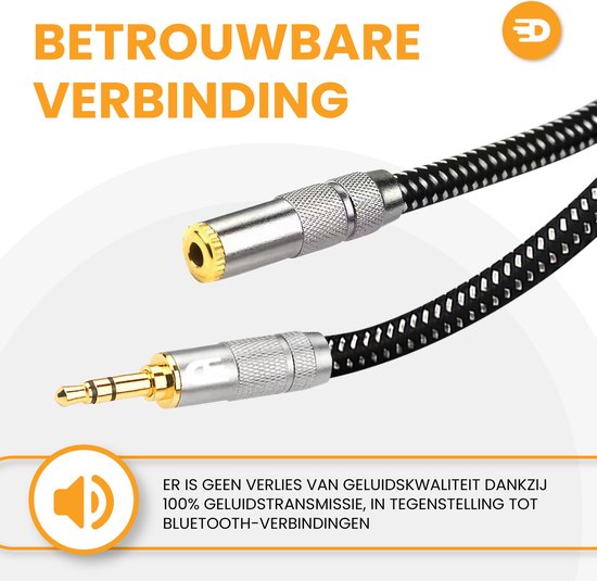 Drivv. Premium AUX-Verlängerungskabel - 5 Meter - Klinkenstecker auf 3,5 mm Buchse - Audio-Verlängerungskabel - Klinken-Verlängerungskabel - Nylon