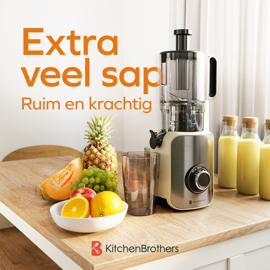 KitchenBrothers Slowjuicer - Vertikal - Entsafter - Gemüse- und Obstpresse - 126 mm - 750 ml - Champagner