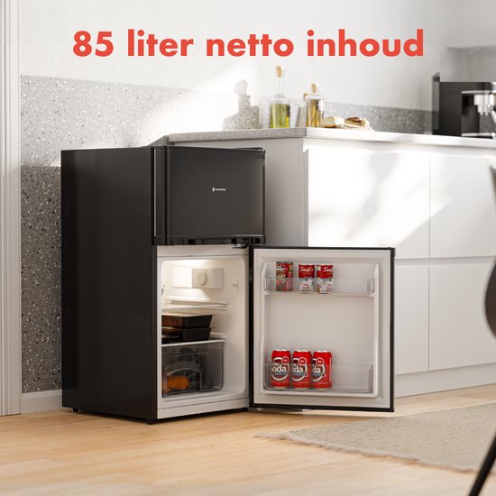 KitchenBrothers Kühlschrank - 61L Kühlfach - 24L Gefrierfach - Eisfach - Frigo - Freistehend - Schwarz