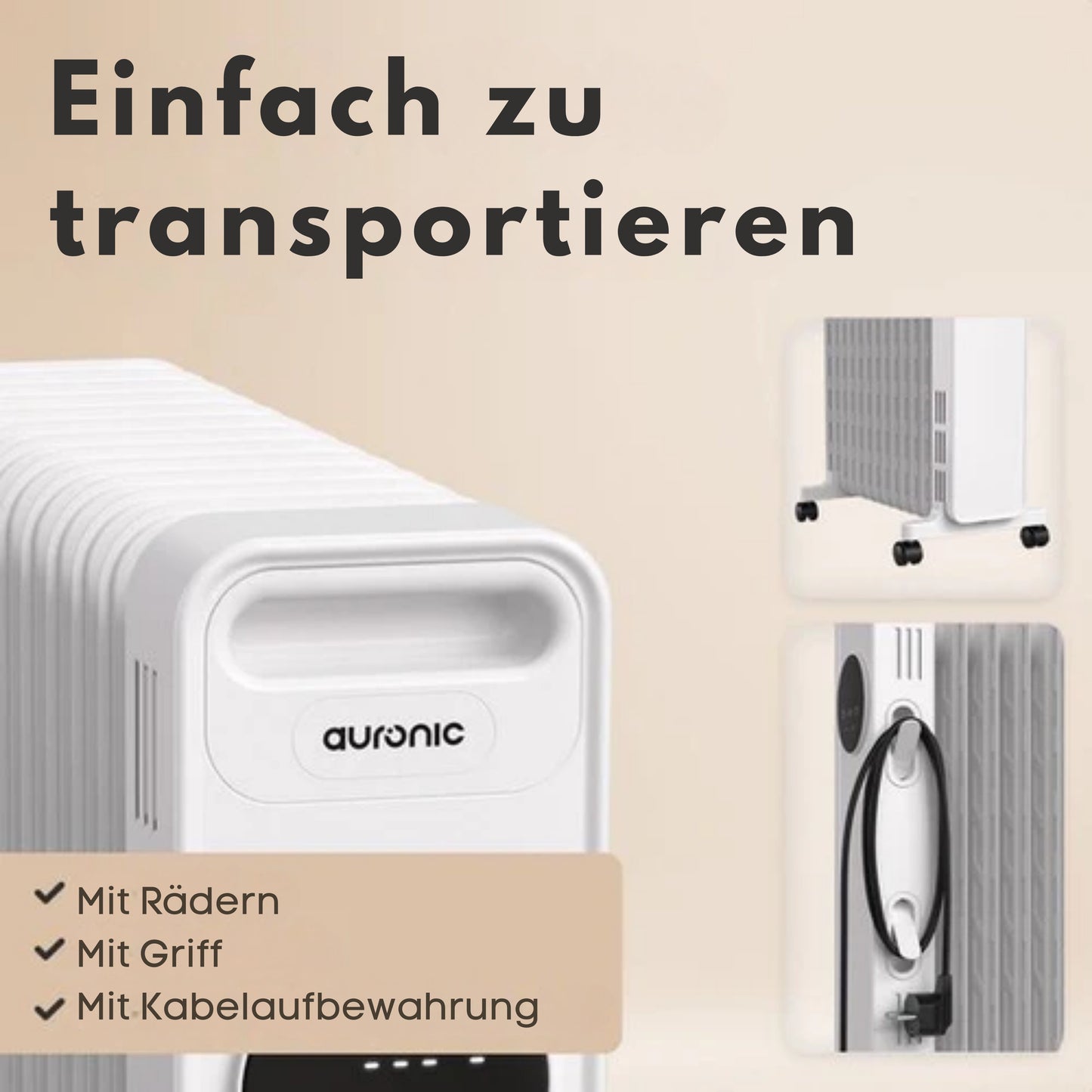 Auronic Ölradiator - 2500W - 3 Heizstufen - Mit Timerfunktion - Weiß