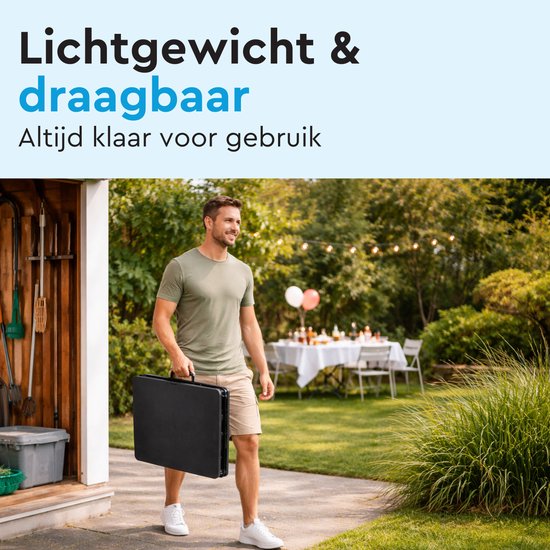 BRASQ Zusammenklappbarer Klapptisch Schwarz - 180x70x74cm- Campingtisch - Klapptisch - Wetterfest - Tisch mit Tragegriff