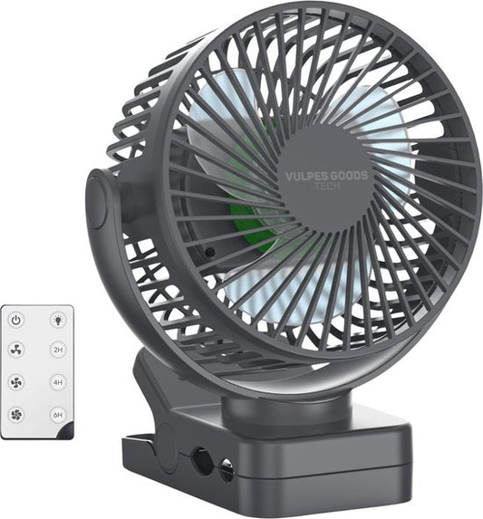 Vulpes Goods® Tech - Mini-USB-Ventilator PRO - Wiederaufladbarer Tischventilator - Leiser Miniventilator mit Fernbedienung - Handventilator - Klein, leise & geräuschlos - 3 Geschwindigkeiten & Beleuchtung - 12000 mAh & Powerbank-Funktion - Premium Schwarz