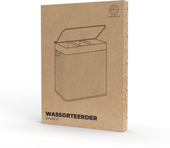 Organess Wäschekorb mit 3 Fächern – Wäschetrennkorb – Wäschekorb mit Deckel – Zusammenklappbar – 150 l – Weißer Bambus