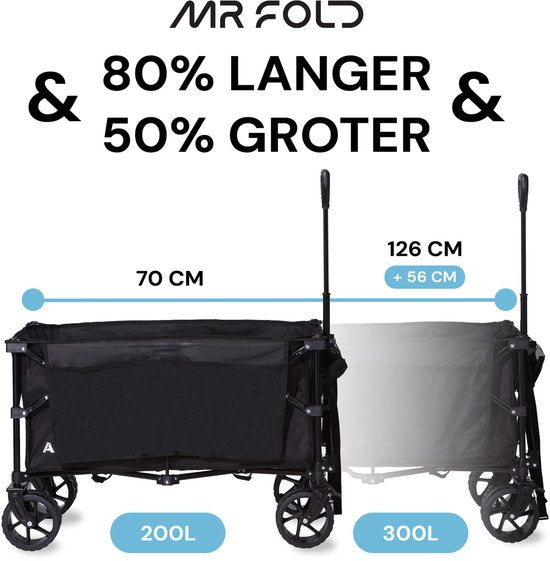 Mr Fold Bolderkar - XXL - faltbar - 300L - 150KG Tragfähigkeit - Schwarz - 5 Jahre Garantie