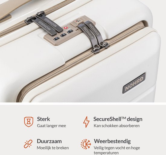 Nohrd Handgepäck Koffer 35 L - Spinner Räder - Trolley Leichtgewicht - Doppeltes TSA Schloss - Reisekoffer - praktische Fronttasche - Elfenbein