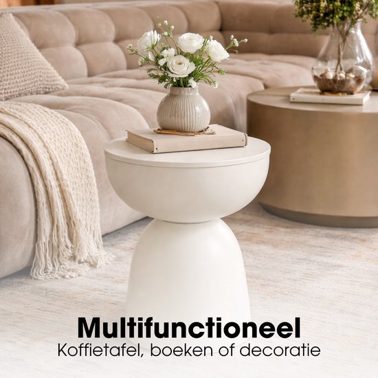 Mica Decorations Elliot Beistelltisch – Runder Beistelltisch H45 x Ø32 cm – Kleiner Beistelltisch für Wohnzimmer oder Schlafzimmer – Ideal als Pflanzentisch – Eisen mit Pulverbeschichtung – Off-White