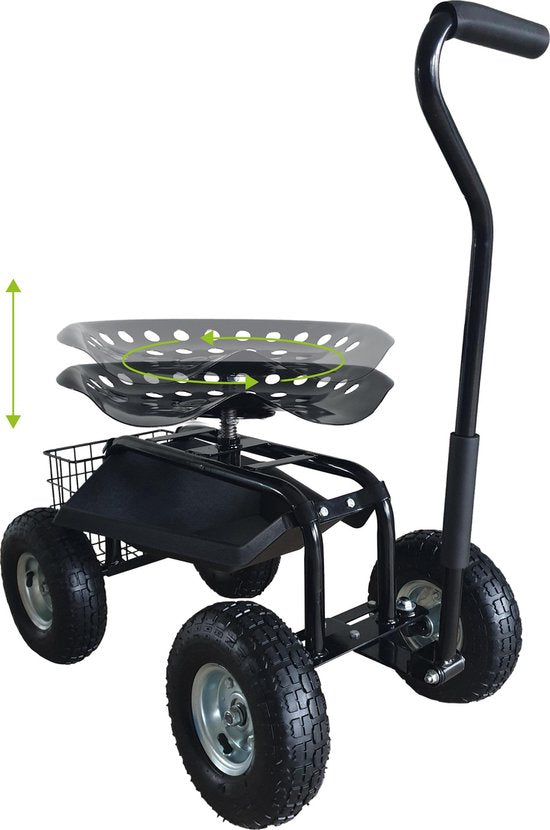 AXI AG22 Gartenhocker auf Rädern für den Garten in Schwarz - Gartenhocker - Kniebundhocker aus Metall mit maximaler Belastung von 150 kg - Sitzhocker mit Stauraum für die Gartenarbeit