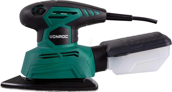 VONROC Multischleifer - Handschleifer - 130W - Mit Staubauffangbox & 6 Stück Schleifpapier