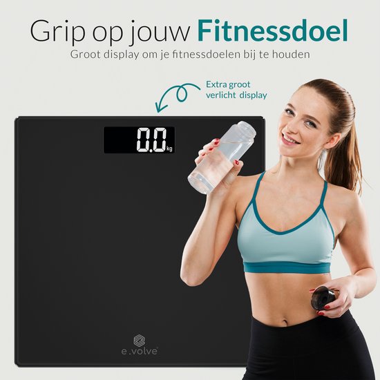 e.volve Personenwaage Digital - Präzisionswaage - Digitalwaage - Inkl. Batterien - Schwarz