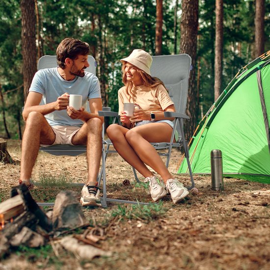 TRVLMORE Campingstuhl - 7 Positionen - Komfortabler Campingstuhl - 120 kg Belastbarkeit - Liegeposition - Klappstuhl - Klappstuhl - Grau