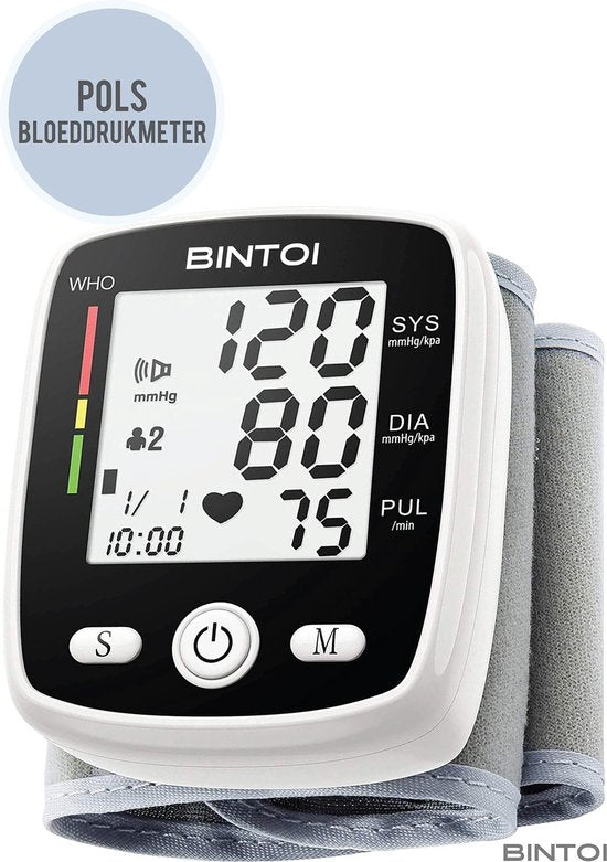 Bintoi® BXE100 Handgelenk-Blutdruckmessgerät - Herzfrequenzmessgerät - USB wiederaufladbar - inkl. Aufbewahrungsbox - 2 Benutzer