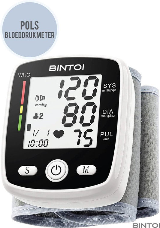 Bintoi® BXE100 Handgelenk-Blutdruckmessgerät - Herzfrequenzmessgerät - USB wiederaufladbar - inkl. Aufbewahrungsbox - 2 Benutzer