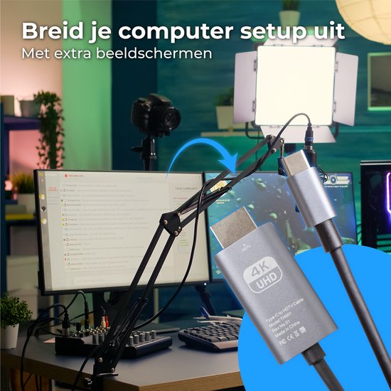 Nuvance - USB C zu HDMI Kabel - 2 Meter - 4K Ultra HD - Geeignet für Telefon, Tablet, Laptop, PC, Beamer & Monitor