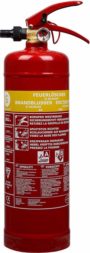 Smartwares 10.014.97 Feuerlöscher - 2 Liter - Schaum - Inklusive Aufhängevorrichtung - Brandklasse AB - BSI zertifiziert