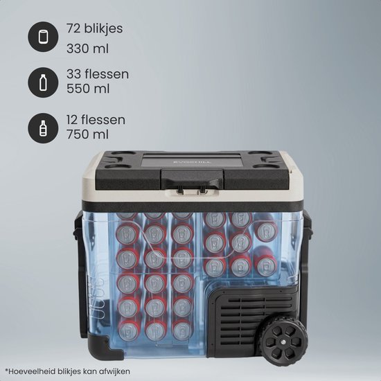 Auronic Electric Cool Box - Kompressor - 50L - 12V und 240V - Camping Kühlschrank - Frigobox Auto - Mit Rädern und Griff - Schwarz