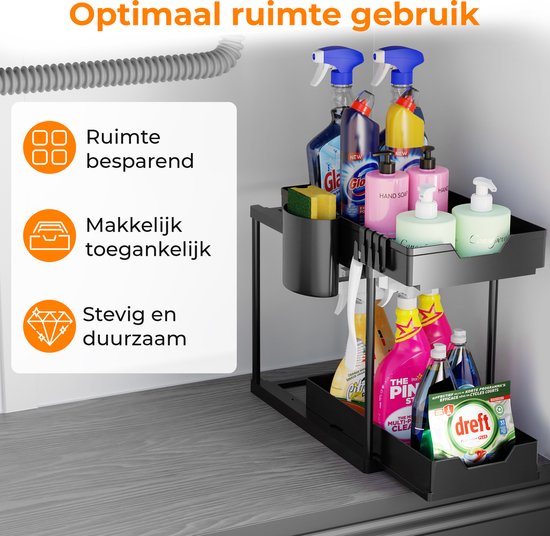 Posity Sink Cabinet Organizer - Kitchen Cabinet Organizer - Sliding Drawer - Cabinet Organizer - Bathroom Organizer - Countertop Organizer - 2 Pull-out Drawers - Black