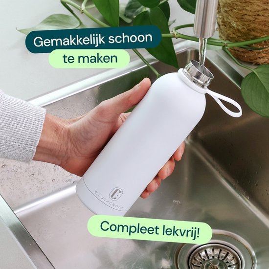 Castagnola Wasserflasche - Edelstahl-Trinkflasche 500 ML - Stahl-Thermoskanne - Trinkflaschen für Erwachsene - Doppelwandig - Weiß